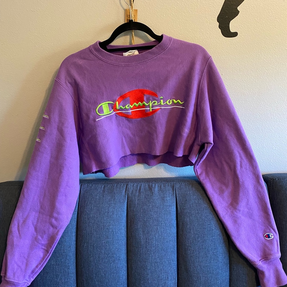 Unique purple champion cropped hoodie